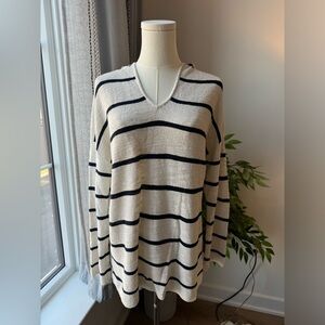 J.Jill Pullover Hoodie - Boho, blue and cream stripper long sleeve